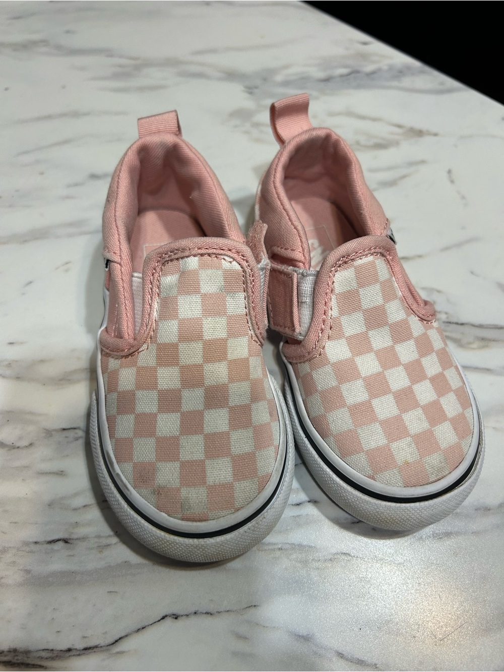 Vans Kids Slip-On Checkerboard Sneakers in Light Pink and White
